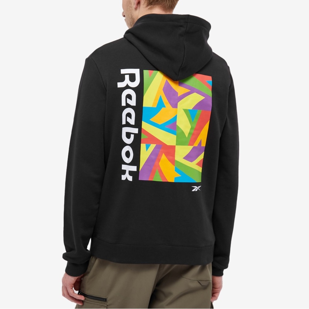 REEBOK Classic Pride LGBTQ + Black Hoodie Large Gay Pride Flag NWT